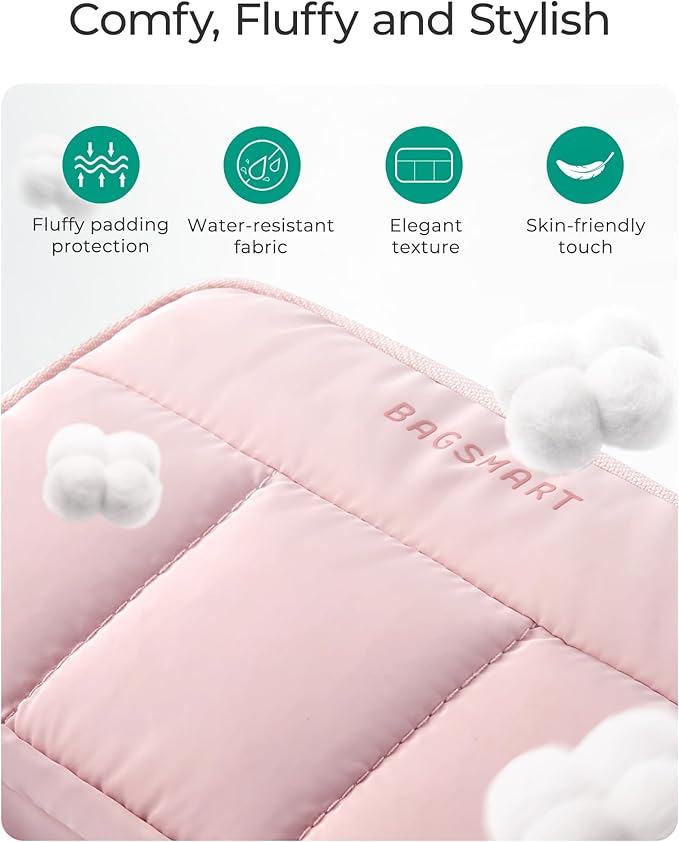 BAGSMART Electronics Organizer Travel Case for Cords Chargers Phones, Pink | Puffy Padded, Travel Essentials, Cord organizer bag for Cables, Compact Tech Accessories Pouch - Image 4
