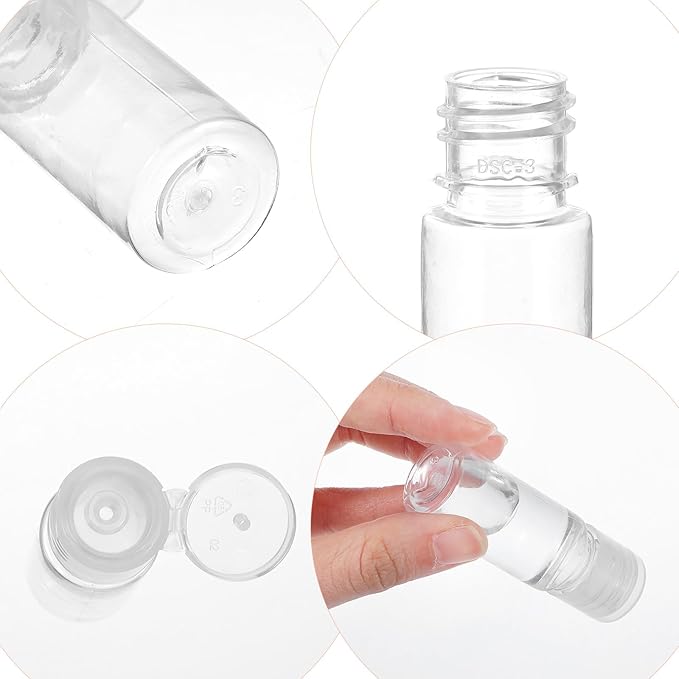 12 PCS Travel Size Empty Sample Containers with Flip Cap, 15ml/0.5oz Clear Plastic Mini Travel Bottles Make up Sample Containers Tiny Bottles for Emollient Water Shampoo Shower Gel Lotion - Image 5