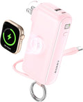 RORRY Flow Portable Charger 10000mAh 40W Wall Plug Power Bank Battery Pack | Built-in USB-C Cable, Keychain Design, Fast Charging, for iPhone 17/16/15, Apple Watch, iPad, 3-in-1, Travel Essential by RORRY