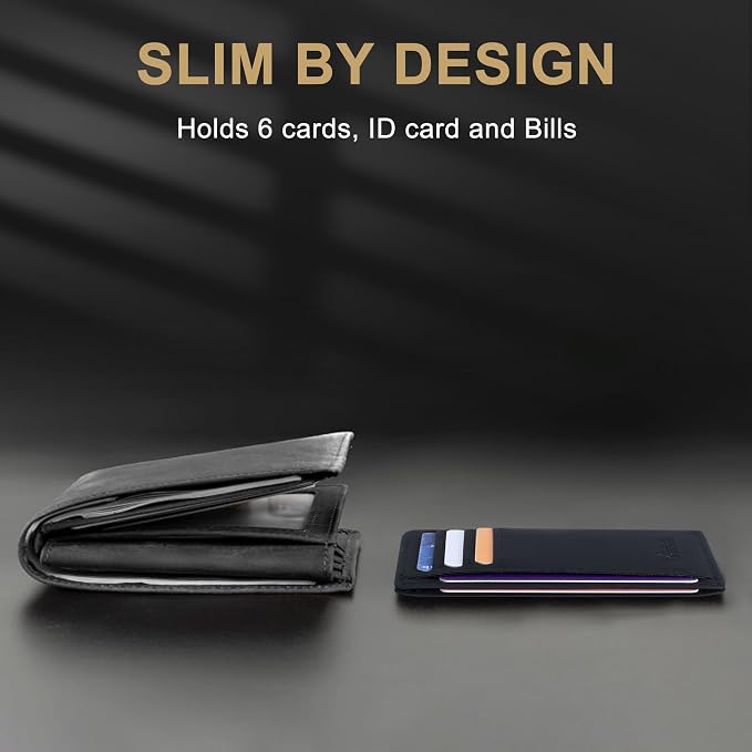 Travelambo Slim Wallet Front Pocket Minimalist Leather RFID Blocking Medium Size(Edge-Finished Black) - Image 8