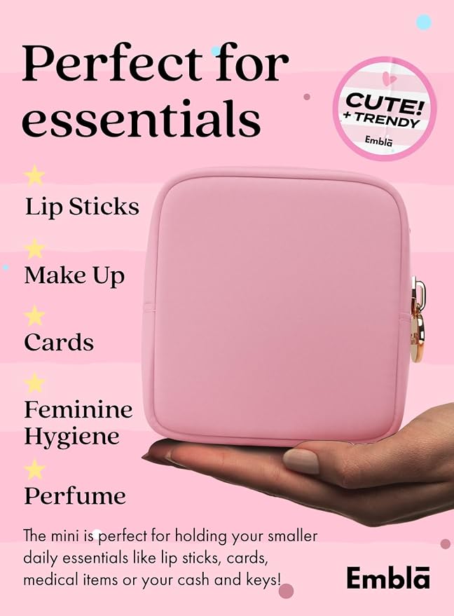 Embla Small Makeup Bag for Purse, Mini Waterproof Nylon Cosmetic Pouch, Durable and Lightweight Travel Toiletry Bag with Smooth Zipper, Light Pink - Image 3
