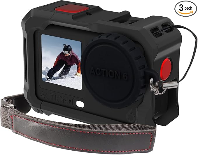 Cage for DJI Osmo Action 6 (Advanced Edition),Aluminum Alloy Camera Cage with Cold Shoe, Wrist Strap, Lens Cover, Protective Frame with 1/4"-20 Locating Holes, Action 6 Accessories(Black) by Unknown
