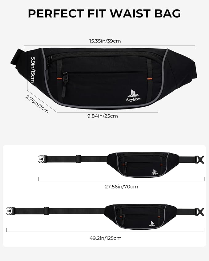 2.5L Fanny Pack for Women Men, RFID Blocking Crossbody Belt Bag, Black | Lightweight Water-Resistant Fabric, Adjustable Belt, Breathable Back Padding, Waist Bag for Running Hiking Dog Walking - Image 5