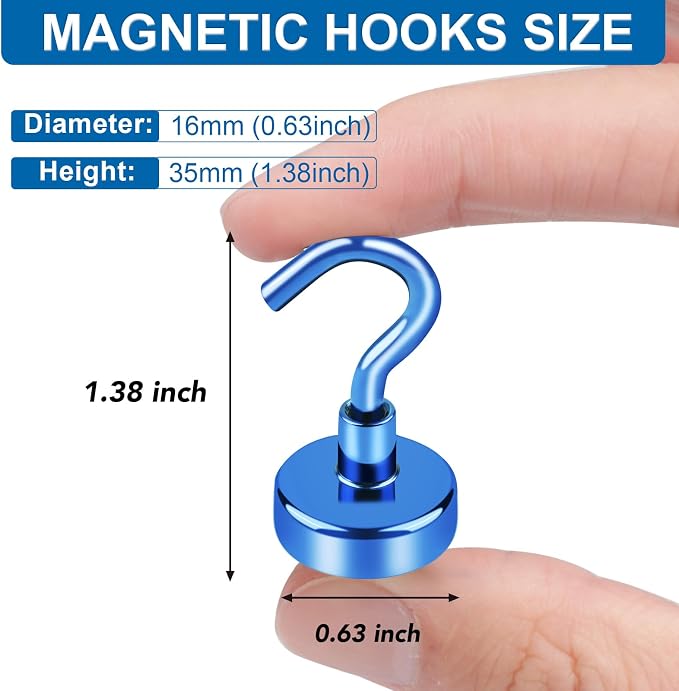 LOVIMAG Magnetic Hooks for Cruise Cabins, 30LBS, 12 Pack | Heavy Duty Neodymium Magnet with Hook Essentials for Classroom, Fridge, Ceiling, Hanger, Blue - Image 4