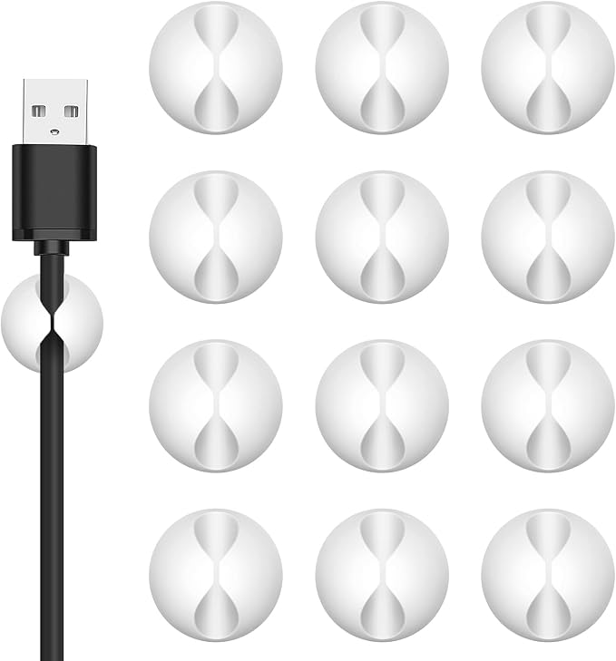 12PCS White Adhesive Cable Clips Cord Organizer for Wire Management | Residue-Free Strong Adhesive, No-Drill Install, For Charger Headphone Cords, Home Office Desk Car Nightstand, Wire Organizer by Flezoo