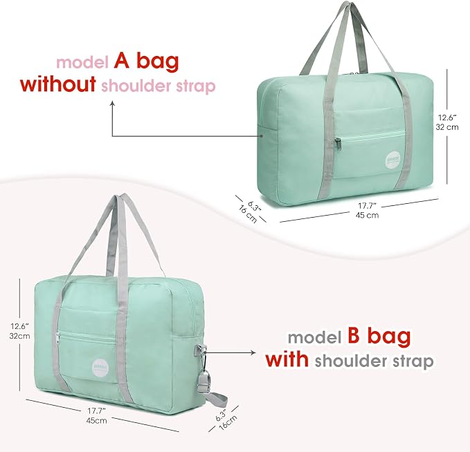 WANDF Foldable Travel Duffel Bag Luggage Sports Gym Water Resistant Nylon (Mint Green) | 18x14x8 inches, Airline Underseat Aprroved, Weekend Overnight Trips, Lightweight Packable - Image 3