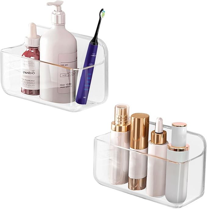 CGBE 2-Pack Cabinet Door Organizer, Self Adhesive Bathroom Shelves, Clear | Acrylic Shower Caddy, Wall Mounted Storage, No Drilling, Automatic Draining, For Cabinet Door and Shower Wall by CGBE