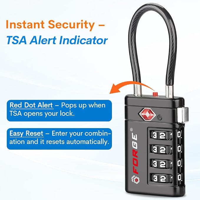Forge Open Alert TSA Approved Luggage Locks 4 Digit Combination TSA Travel Locks with TSA008, Zinc Alloy Body for Luggage, Suitcase, Backpack, and More. Black 4 Locks. - Image 3