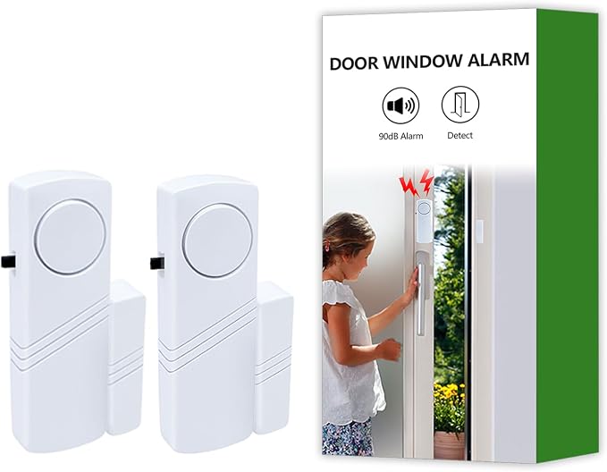 Door Window Alarm, 90dB Door Alarms Sensor for Kids Safety, Home Security, Door Window Burglar Alarm, Window Pool Alarms for Home, Apartments, Offices, Hotel Rooms (2pack) by Unknown