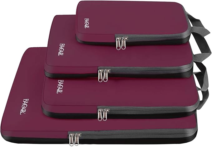 BAGAIL 4 Set/6 Set/8 Set Compression Packing Cubes Travel Accessories Expandable Packing Organizers (Cloth Pattern, 4-Burgundy) by BAGAIL