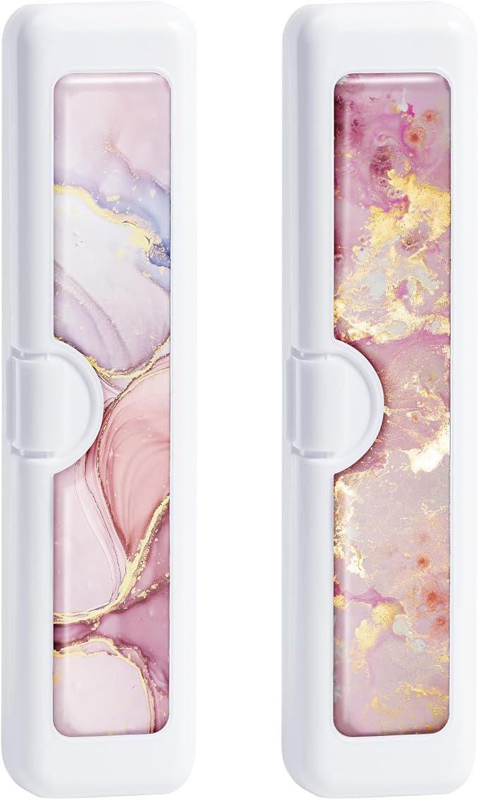 2 Pcs Toothbrush Travel Case - Colorful Pattern, Holder and Covers for Toothbrushes, Includes Tongue Scraper Case by Gerkia