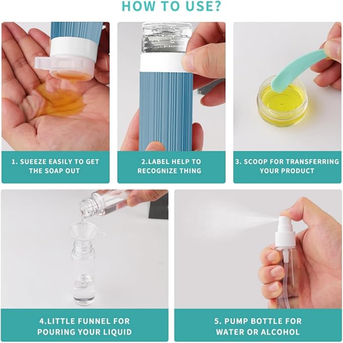 18Pack Travel Bottles for Toiletries TSA Approved Silicone Travel Containers for Toiletries, Leak Proof Refillable Liqus Shampoo And Conditioner travel Essentials toiletry Bottles (BPA Free) - Image 3