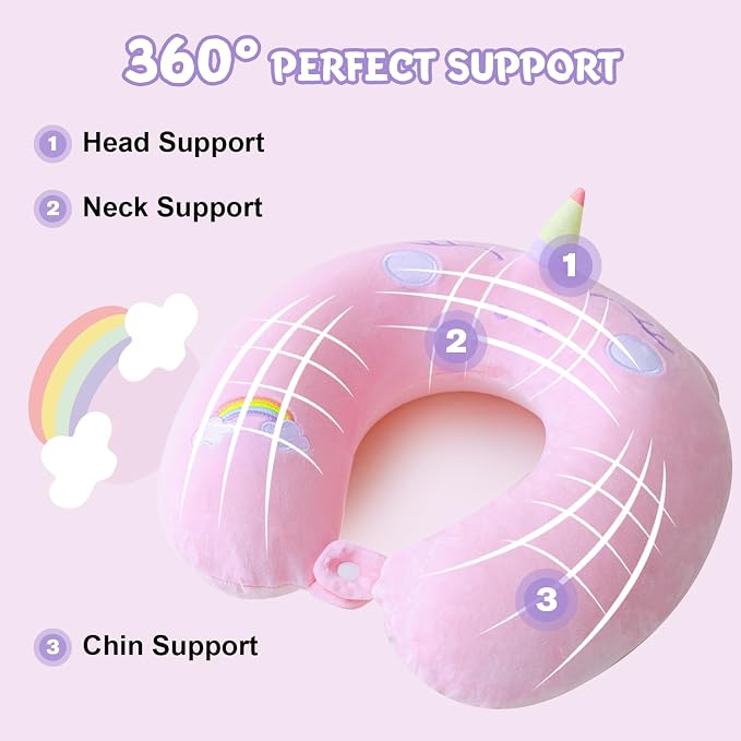 Cirorld Travel Pillow for Kids Adult Cute Neck Pillow for Traveling Memory Foam Airplane Pillow Sleep Mask Animal Flight Pillow Head Rest Neck Support for Cars Long Flights (Pink, 9-12 Y/O) - Image 2