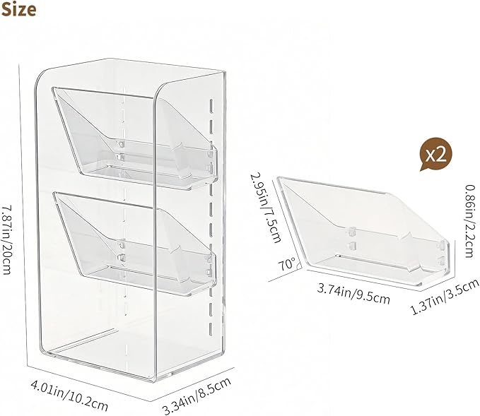 PAVSTINE Medicine Cabinet Organizer with Adjustable Dividers, Clear Open Storage Compartment, Space-Saving Makeup Brush Holder for Bathroom, Wall Cabinet, Vanity Countertop (2-Tier Full Slant) - Image 2