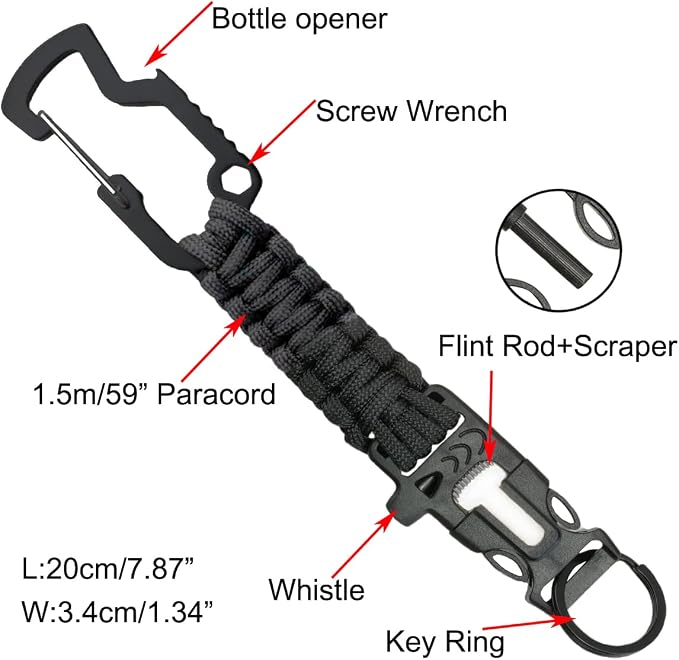 Tactical Style Travel Money Belts - Hidden Pocket Concealed Zipper Nylon Belt for Man Waist Below 42 Inches Included EDC Paracord Keychain 2 Items in Pack - Black - Image 5