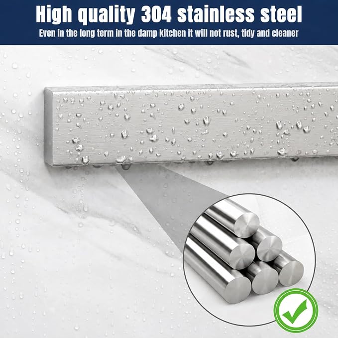 Dmore magnetic knife holder for wall—with 3 hooks, No Drilling 16 Inch silver knife magnetic strip, Powerful knife magnet rack, include Adhesive Tape and screws for Knives, Utensils, and Tools - Image 7