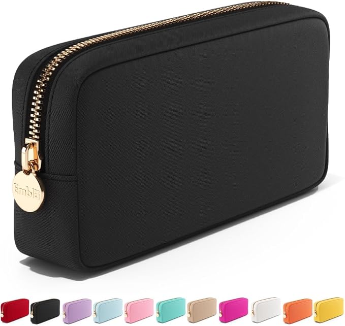 Embla Makeup Bag Travel Cosmetics Pouch and Toiletry Bag, Nylon Zipper Pouch Purse, Cute Make Up Organizer Storage Tote for Women Girls, Waterproof Travel Skincare Case, Small Makeup Bags, Black by Embla