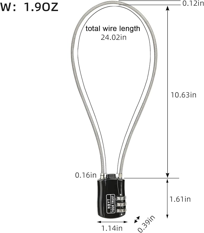3-Digit Steel Cable Combination Padlock, Wire Diameter 3/24", 24" Circumference,for Travel Luggage, Backpack, Cycling Helmet, Small Cabinet, Gym Cabinet, Suitcase - Image 2