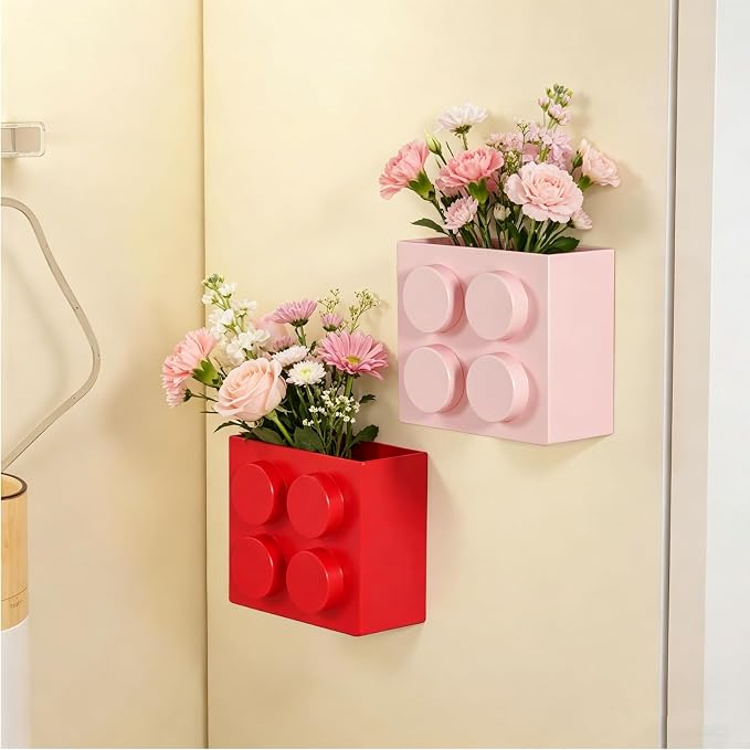 Magnetic Basket Organizer for Fridge - Lego-Style ABS Plastic Storage Box, No Drill Design for Kitchen Counter, Microwave & Whiteboard, Holds Up to 3.5 lbs (Red) - Image 5