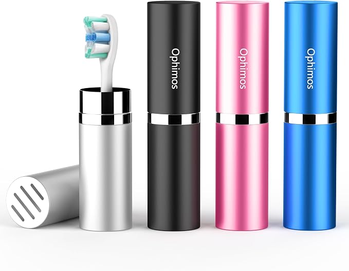 Aluminum Toothbrush Head Case,Metal Toothbrush Protector Cover with Ventilation Holes,Portable Travel Holder for Oral-B Philips Power Toothbrush & More (Silver+Black+Blue+Pink, 4 Pack) by ophimos