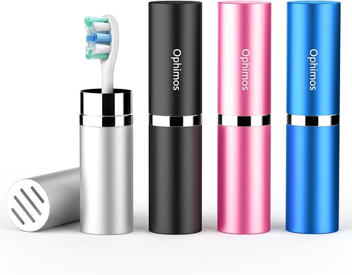 Aluminum Toothbrush Head Case,Metal Toothbrush Protector Cover with Ventilation Holes,Portable Travel Holder for Oral-B Philips Power Toothbrush & More (Silver+Black+Blue+Pink, 4 Pack) by ophimos