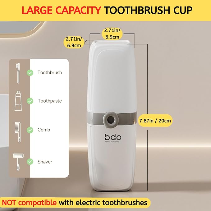 Topavatop Toothbrush Travel Case, 2 in 1 Toothbrush Holder and Rinse Cup, Large Capacity Toothbrush Cup with Cover, Portable Travel Toothbrush Holder for Traveling, Camping, Trip - 1Pcs - PureWhite - Image 4