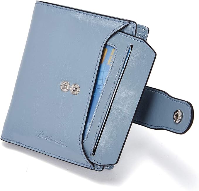 BOSTANTEN Leather Womens Wallet Small RFID Blocking Credit Card Holder | Removable ID Window, Zipper Coin Pocket, Bifold, Minimalist, Fits Small Purses, Daily Use, Ladies Gifts, Blue - Image 8