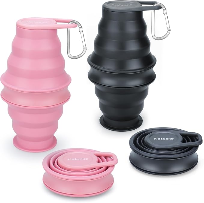 Nefeeko Collapsible Water Bottle, BPA Free Silicone Foldable Water Bottles | 17oz(500ml) Reuseable Water Bottles for Travel Gym Camping Hiking, Portable Leak Proof Sports Water Bottle with Carabiner by Nefeeko
