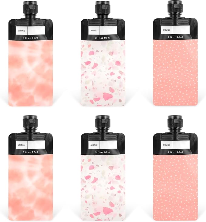 Dimeho 6 Pcs Travel Pouches for Toiletries, 3 oz Travel Size Containers Leak Proof Empty Squeeze Pouches TSA Approved Refillable Bottles for Liquids Shampoo Conditioner Pouch by Dimeho