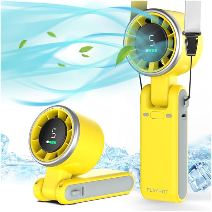 PlayHot Portable Handheld Turbo Fan, Travel Essentials, Gifts for Women/Men | 5-Speed, Up to 12H, 10m/s Airflow, USB-C Rechargeable, LED Display, 3-in-1 Foldable Personal Fan for Cruise, Beach, Vacation by PlayHot-CoolSummer