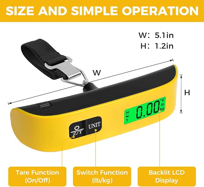 BAGAIL Digital Luggage Scale, 110lbs Hanging Baggage Scale with Backlit LCD Display, Portable Suitcase Weighing Scale, Travel Luggage Weight Scale with Hook, Strong Straps for Travelers - Image 2