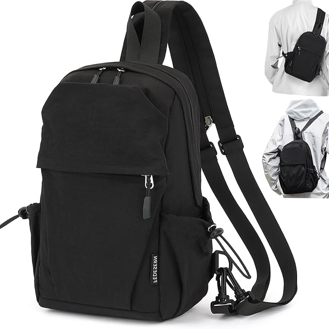 Carbon Lined Backpack,Waterproof Zipper Sling Backpack,Travel Chest Shoulder Bag,Lightweight Unisex Crossbody Casual Daypack for Men & Women (Black) by Unknown