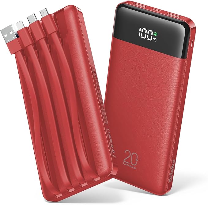 Orfeika 20000mAh Power Bank, Portable Charger with 4 Built-in Cables | 20W PD USB C Fast Charging,6 Outputs,LED Display,Flight-Safe,Travel Essentials Battery Pack for iPhone, Galaxy, iPad & More by Orfeika