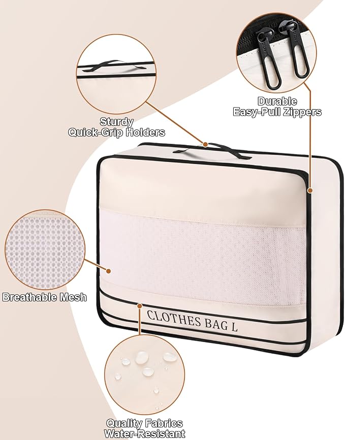9 Set Packing Cubes Luggage Packing Organizers for Travel Accessories Space Saving Travel Bags for Carry On, Lightweight Mesh Zipper, Clothes, Shoes, Laundry and Shoe Bag, Suitcases (Cream) - Image 5