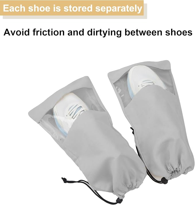 4 Pcs Single Shoe Bags for Travel, Drawstring Shoe Bags with Clear Window | 9.1"x17.7" Fits Most Shoes, Dust Resistant, Washable & Reusable, Travel Shoe Storage Bags for Men & Women - Image 7