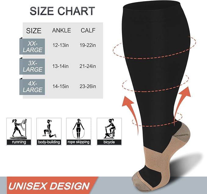 Diu Life 3 Pairs Plus Size Compression Socks for Women and Men Wide Calf Extra Knee High Support for Circulation - Image 7