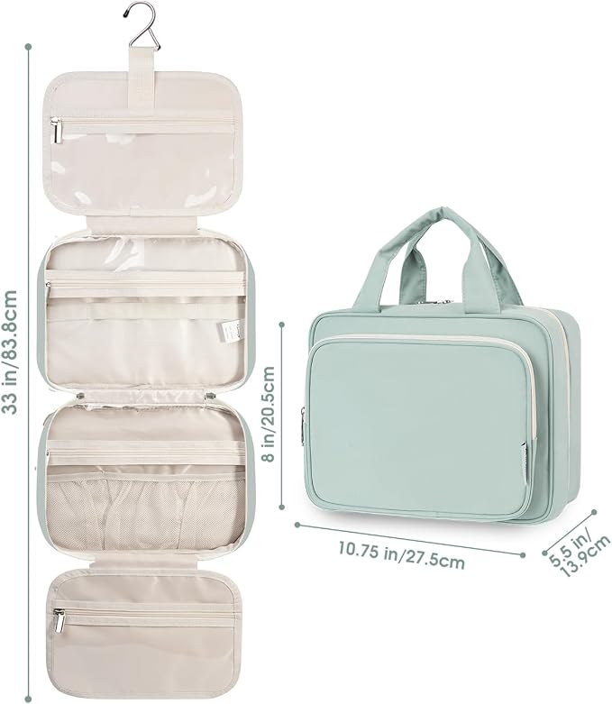 Narwey Hanging Toiletry Bag for Women Travel Makeup Bag Organizer Toiletries Bag for Travel Size Essentials Accessories Cosmetics (Mint Green (Medium)) - Image 7