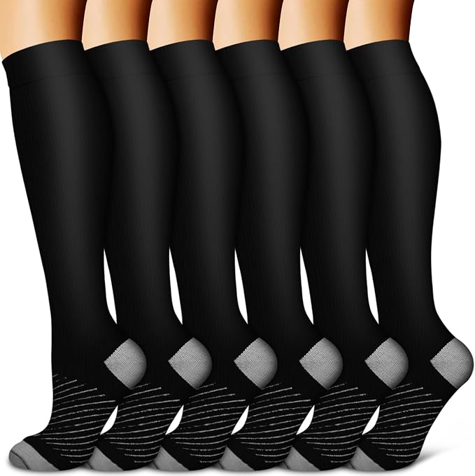 Copper Compression Socks for Women & Men (6 pairs) - Best Support for Nurses, Running, Hiking, Recovery by BLUEENJOY