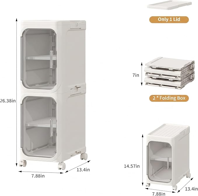 Narrow Slim Bathroom Storage Cabinet with Wheels, 2-Tier White | Tool Free Assembly, Adjustable Shelves, Fits for Narrow Spaces, Reinforced Stability, Magnetic Clear Door - Image 2