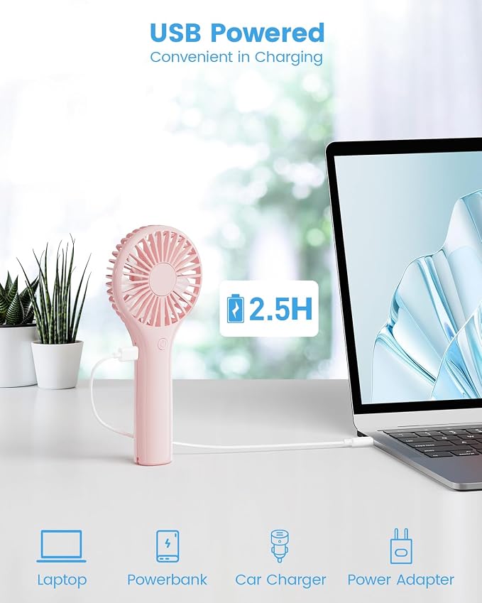 Edvision Portable Mini Fan - Powerful Personal Handheld Fan with 3 Speeds, Cute and Small, USB Rechargeable for Travel/Lash/Makeup/Outdoor/Home, Pink - Image 4