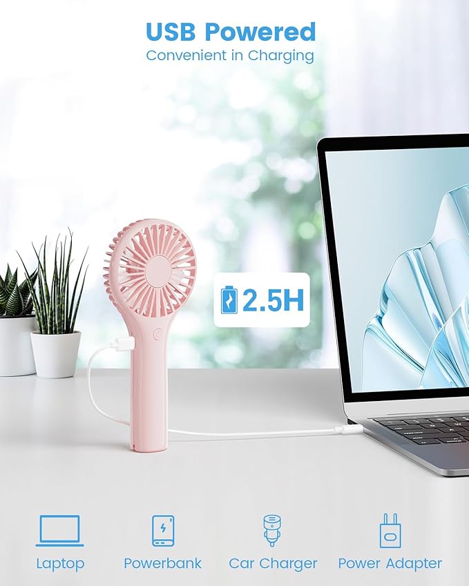 Edvision Portable Mini Fan - Powerful Personal Handheld Fan with 3 Speeds, Cute and Small, USB Rechargeable for Travel/Lash/Makeup/Outdoor/Home-2 Pack - Image 5