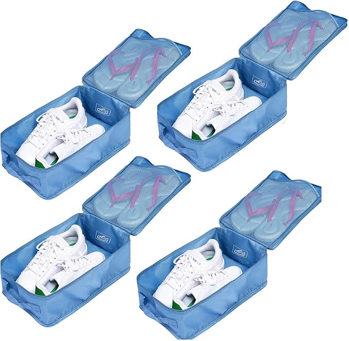 Travel Shoe Bags, Foldable Waterproof Shoe Pouches Organizer-Double Layer (4 Seablue Shoe Bags) by JJ+POWER