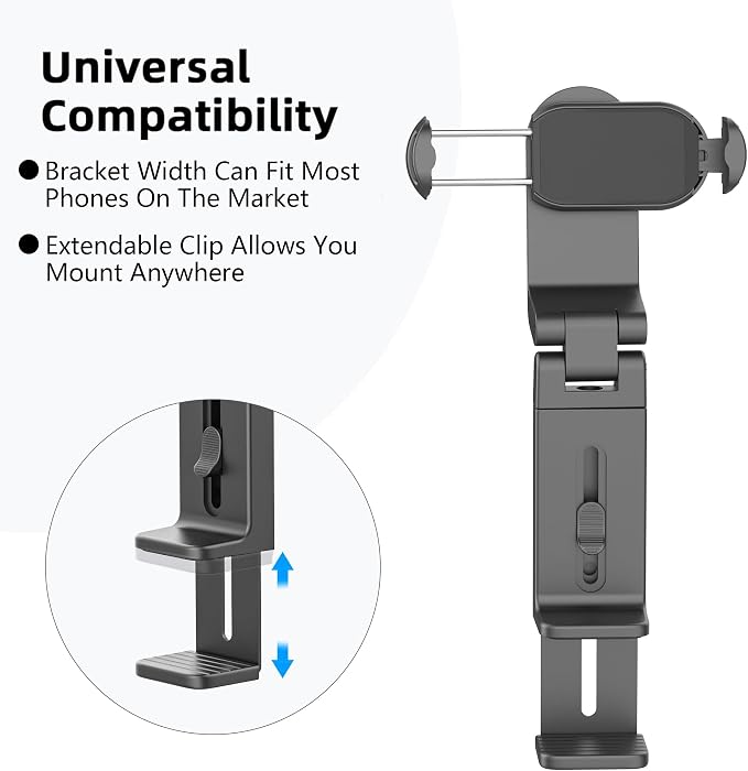 CreaDream 1 Pack Airplane Phone Holder, 360° Rotation Phone Mount for Travel Essentials, Adjustable Handsfree Phone Stand for Flight Desk, Pocket Size Compatible with All 4.7-6.9 inch Phones - Image 3