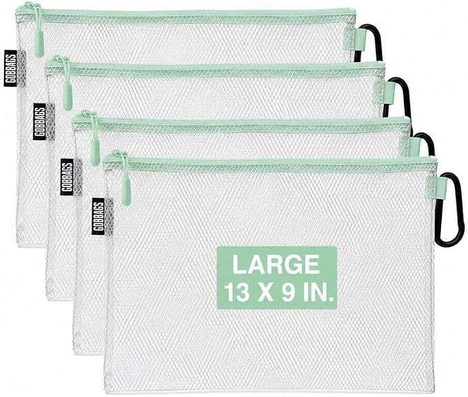 Air Production Large Clear Zipper Pouch (4-Pack) – Cable Organizer & Travel Gear Bag for Electronics, Camera Accessories, Tool Pouch & Small Tech Storage (Mint Green) by Unknown