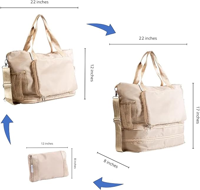 Large Travel Bag - Foldable & Expandable Carry-On Bag with Shoe Compartment, Water Bottle Pocket, Luggage Sleeve, Cosmetic Case - Image 3
