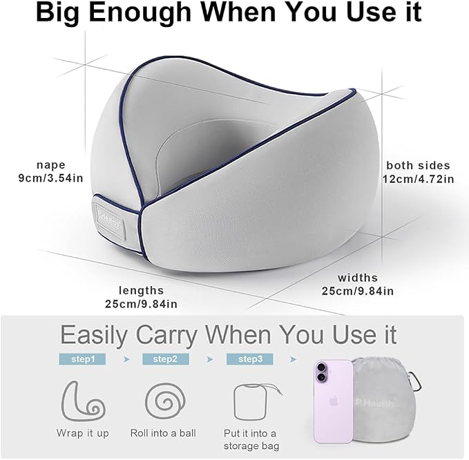 Travel Neck Pillow for Airplanes, Neck Support Pillow for Sleeping & Pain Relief, Stuffable Cervical Pillow, Portable Travel Essentials for Plane, Car & Office(Gray) - Image 5