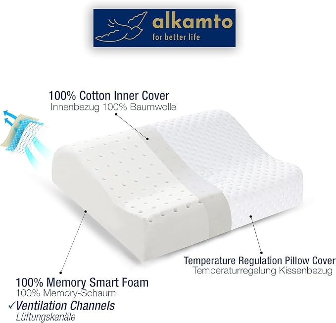 alkamto Travel & Camping Comfortable Memory Foam Pillow – Easy to Carry Portable Bag – Temperature Regulating Pillow Case (White Contour) - Image 8