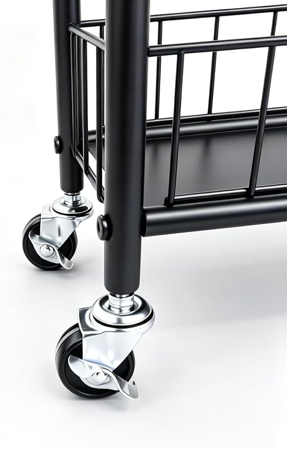 Slim Storage Cart with Wheels, Metal 6-Tier 6in Black Narrow Rolling Shelf, Sturdy Slim Storage with Hooks Ideal for Kitchen, Bathroom, and Laundry Room - Image 3