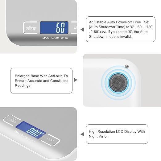 Digital Shipping Scale,Stainless Steel Panel, Accurate 5kg/1g Portable Postal Scale for Packages, Small Business,Kitchen, Food, Handmade, Liquids, and Boutique (Silver) - Image 2