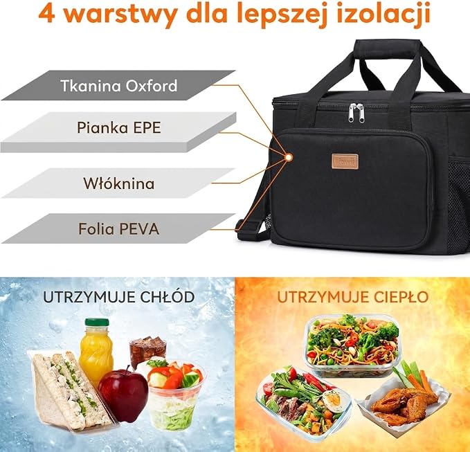 Lifewit Medium Lunch Bag Insulated Lunch Box Soft Cooler Cooling Tote for Adult Men Women, Black 48-Can (33L) - Image 2